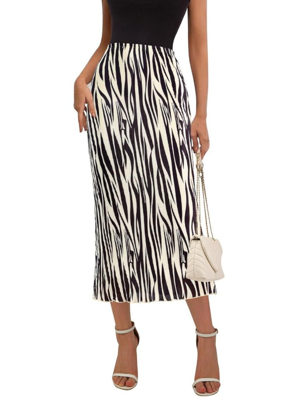 Trendy High Waist Graphic Print Pleated Midi Skirt for Women - Summer A-Line